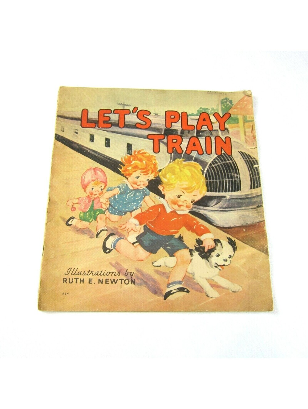 Vintage 1936 Linen Childrens Book Lets Play Train Whitman Ruth Newton 13x12 RARE